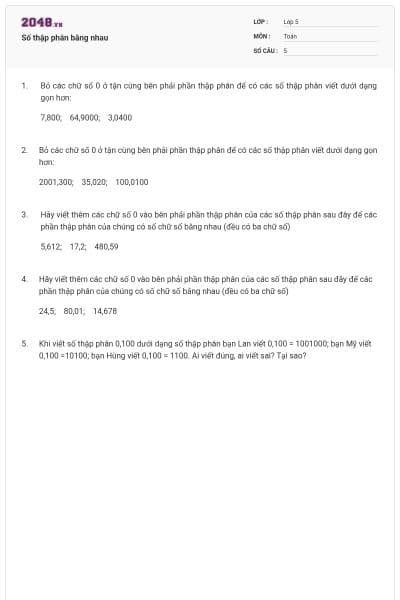 Số thập phân bằng nhau