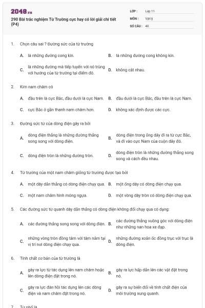 290 Bài trắc nghiệm Từ Trường cực hay có lời giải chi tiết (P4)