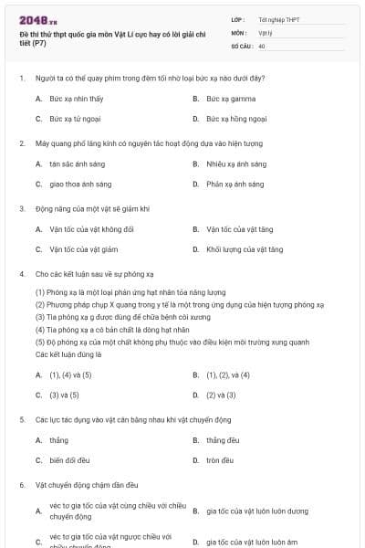 Đề thi thử thpt quốc gia môn Vật Lí cực hay có lời giải chi tiết (P7)