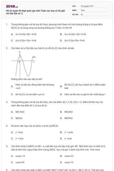 Đề ôn luyện thi thpt quốc gia môn Toán cực hay có lời giải chi tiết (Đề số 1)