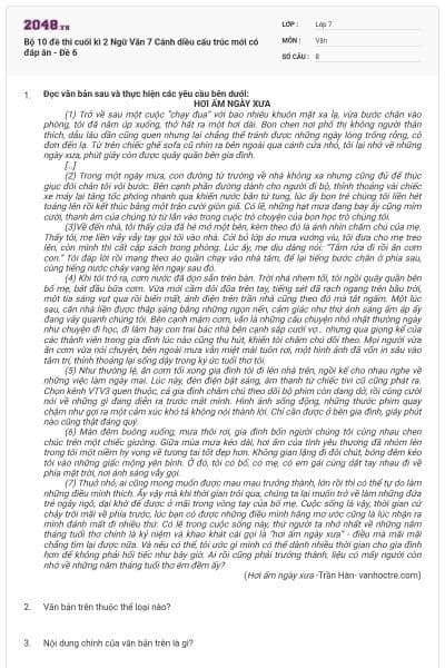 Bộ 10 đề thi cuối kì 2 Ngữ Văn 7 Cánh diều cấu trúc mới có đáp án - Đề 6