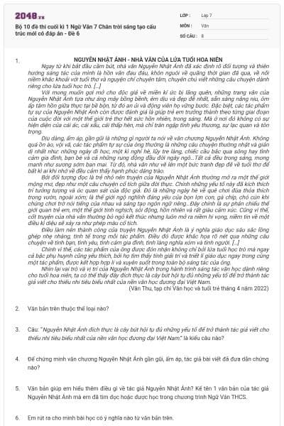 Bộ 10 đề thi cuối kì 1 Ngữ Văn 7 Chân trời sáng tạo cấu trúc mới có đáp án - Đề 6