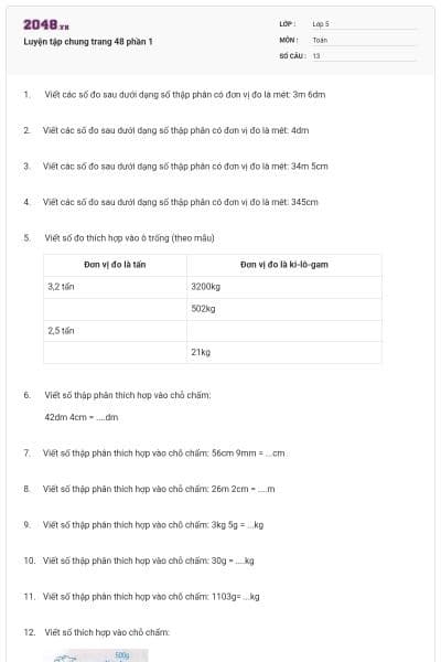 Luyện tập chung trang 48 phần 1