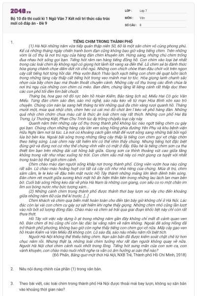 Bộ 10 đề thi cuối kì 1 Ngữ Văn 7 Kết nối tri thức cấu trúc mới có đáp án - Đề 9