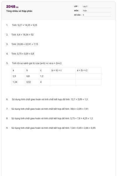 Tổng nhiều số thập phân