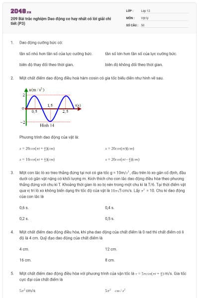 209 Bài trắc nghiệm Dao động cơ hay nhất có lời giải chi tiết (P3)