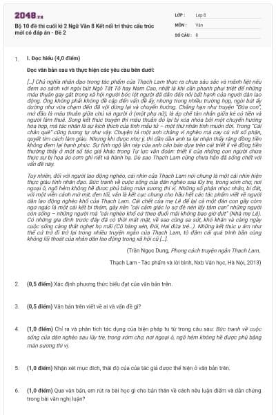 Bộ 10 đề thi cuối kì 2 Ngữ Văn 8 Kết nối tri thức cấu trúc mới có đáp án - Đề 2