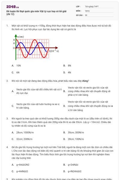 Đề luyện thi thpt quốc gia môn Vật Lý cực hay có lời giải (đề 12)