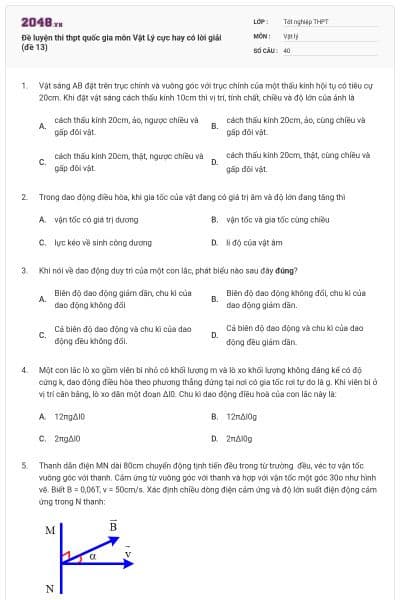 Đề luyện thi thpt quốc gia môn Vật Lý cực hay có lời giải (đề 13)