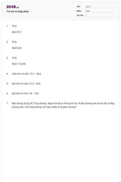 Trừ hai số thập phân