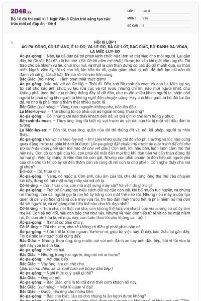 Bộ 10 đề thi cuối kì 1 Ngữ Văn 8 Chân trời sáng tạo cấu trúc mới có đáp án - Đề 4