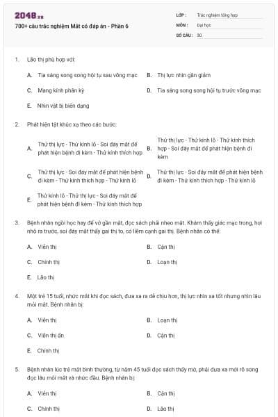 700+ câu trắc nghiệm Mắt có đáp án - Phần 6