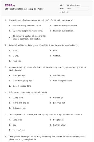 700+ câu trắc nghiệm Mắt có đáp án - Phần 7