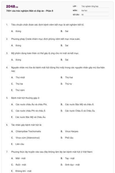 700+ câu trắc nghiệm Mắt có đáp án - Phần 8