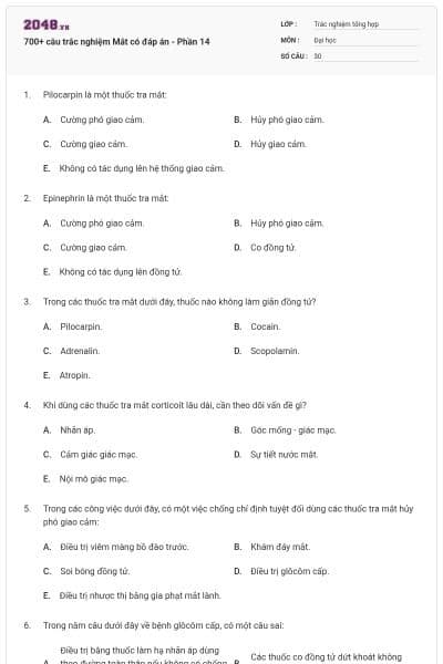700+ câu trắc nghiệm Mắt có đáp án - Phần 14