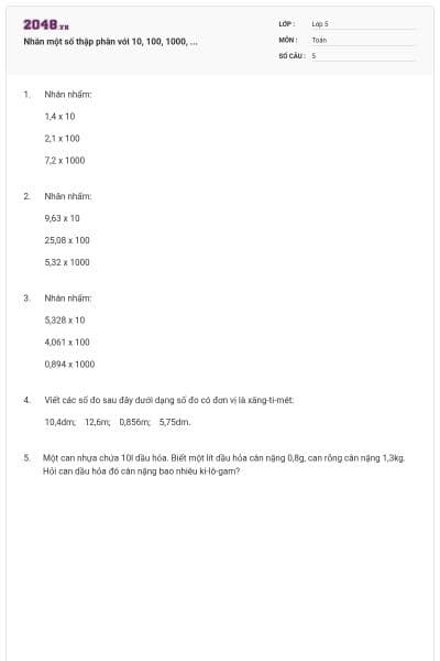 Nhân một số thập phân với 10, 100, 1000, ...