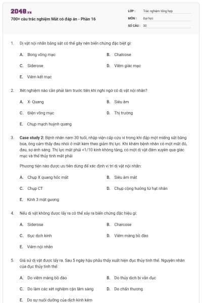 700+ câu trắc nghiệm Mắt có đáp án - Phần 16