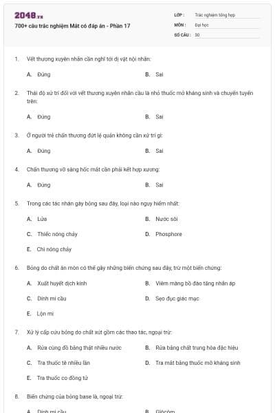 700+ câu trắc nghiệm Mắt có đáp án - Phần 17