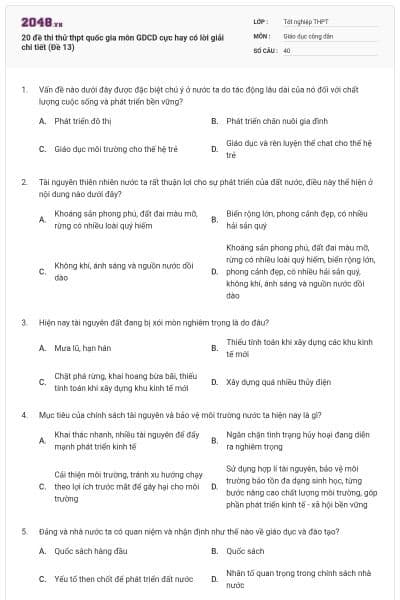 20 đề thi thử thpt quốc gia môn GDCD cực hay có lời giải chi tiết (Đề 13)