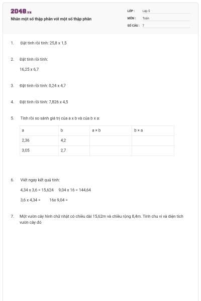 Nhân một số thập phân với một số thập phân