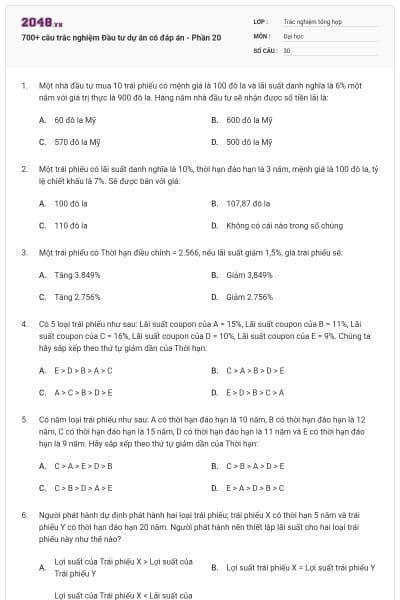 700+ câu trắc nghiệm Đầu tư dự án có đáp án - Phần 20