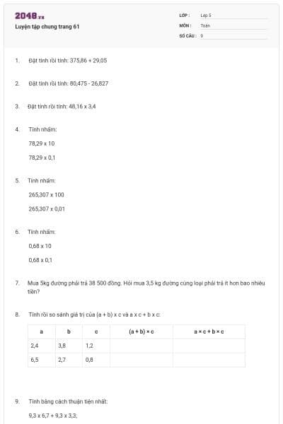 Luyện tập chung trang 61