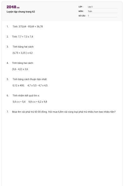 Luyện tập chung trang 62