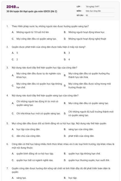 30 Đề luyện thi thpt quốc gia môn GDCD (Đề 2)