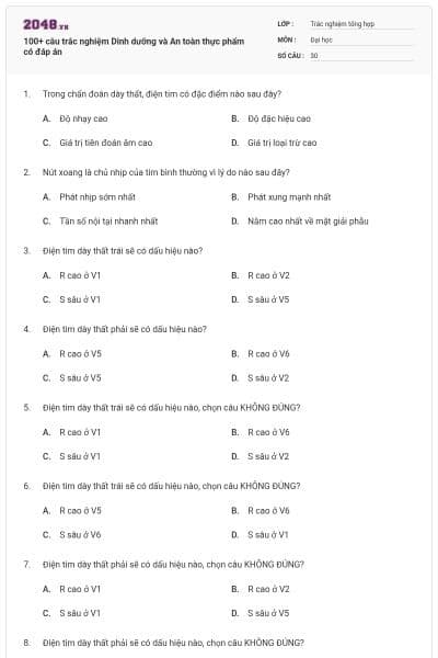 100+ câu trắc nghiệm Dinh dưỡng và An toàn thực phẩm có đáp án