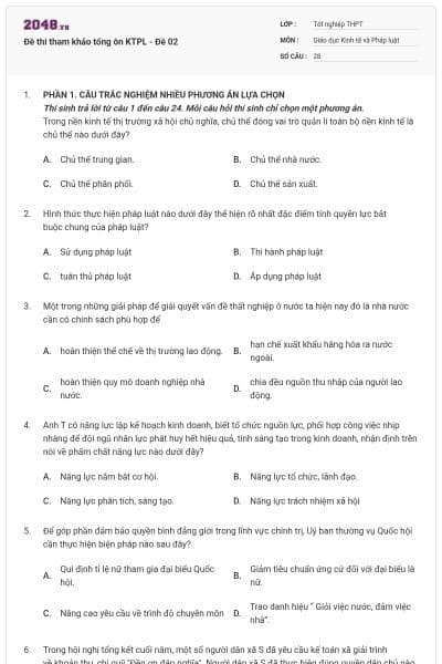 Đề thi tham khảo tổng ôn KTPL - Đề 02