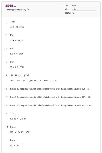 Luyện tập chung trang 72