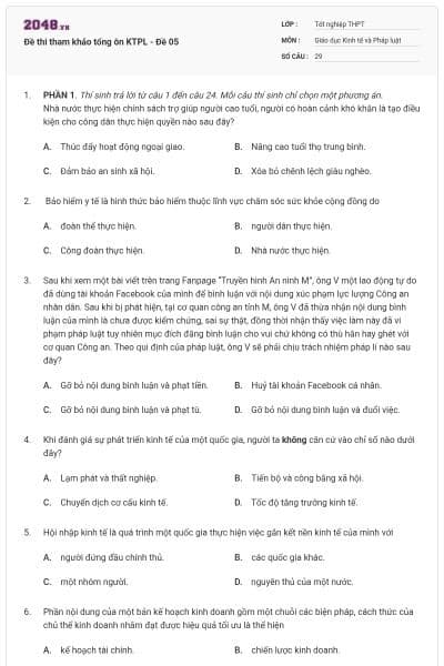 Đề thi tham khảo tổng ôn KTPL - Đề 05