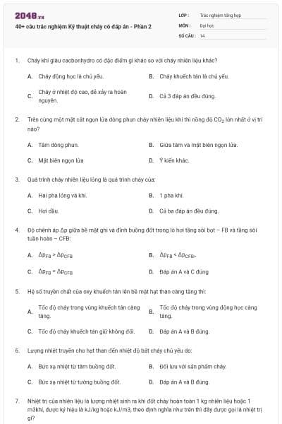 40+ câu trắc nghiệm Kỹ thuật cháy có đáp án - Phần 2