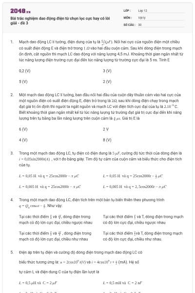 Bài trắc nghiệm dao động điện từ chọn lọc cực hay có lời giải - đề 3