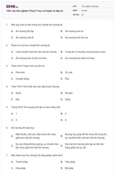 100+ câu trắc nghiệm Thuốc Y học cổ truyền có đáp án