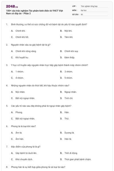 100+ câu trắc nghiệm Tác phẩm kinh điển về YHCT Việt Nam có đáp án - Phần 2