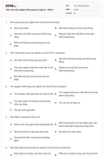 100+ câu trắc nghiệm Phương tễ có đáp án - Phần 1