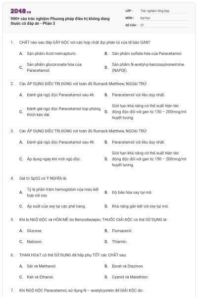 900+ câu trắc nghiệm Phương pháp điều trị không dùng thuốc có đáp án - Phần 3