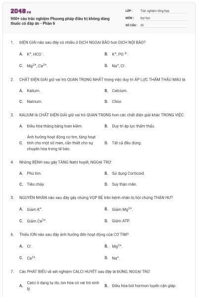 900+ câu trắc nghiệm Phương pháp điều trị không dùng thuốc có đáp án - Phần 6