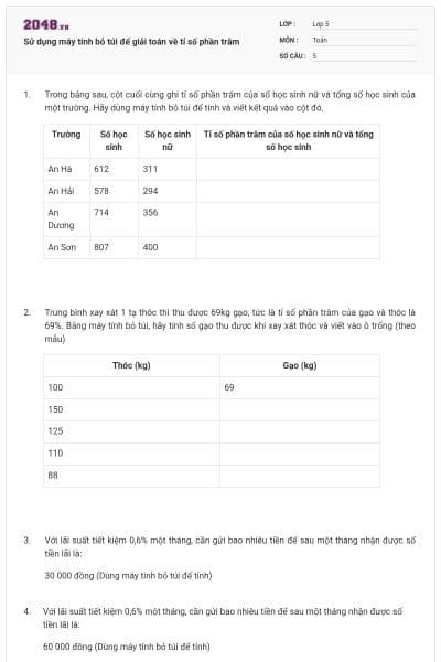Sử dụng máy tính bỏ túi để giải toán về tỉ số phần trăm