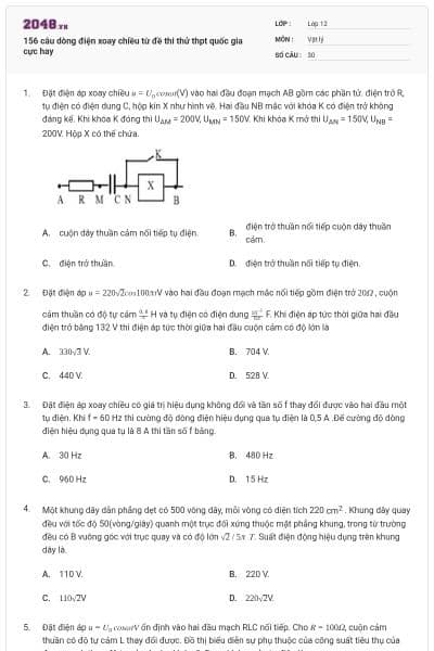 156 câu dòng điện xoay chiều từ đề thi thử thpt quốc gia cực hay