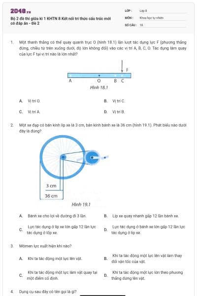 Bộ 2 đề thi giữa kì 1 KHTN 8 Kết nối tri thức cấu trúc mới có đáp án - Đề 2