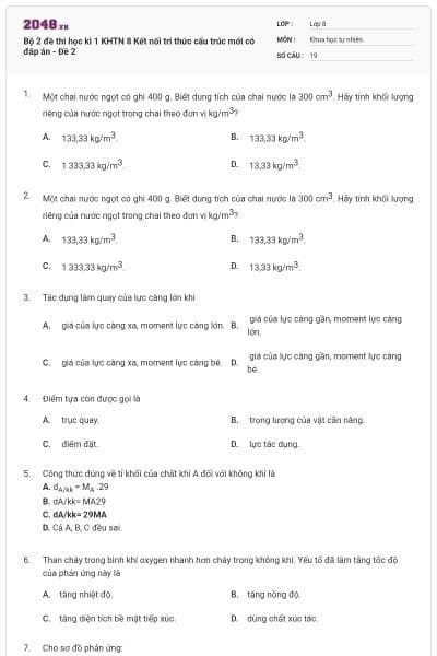Bộ 2 đề thi học kì 1 KHTN 8 Kết nối tri thức cấu trúc mới có đáp án - Đề 2