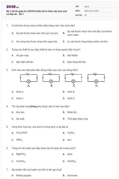 Bộ 2 đề thi giữa kì 2 KHTN 8 Kết nối tri thức cấu trúc mới có đáp án - Đề 1