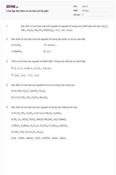5 bài tập Xác định số oxi hóa (có lời giải)