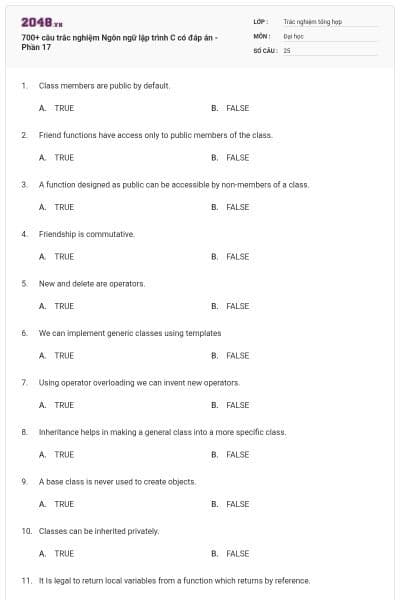 700+ câu trắc nghiệm Ngôn ngữ lập trình C có đáp án - Phần 17