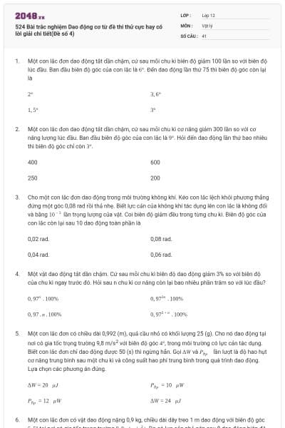 524 Bài trắc nghiệm Dao động cơ từ đề thi thử cực hay có lời giải chi tiết(Đề số 4)