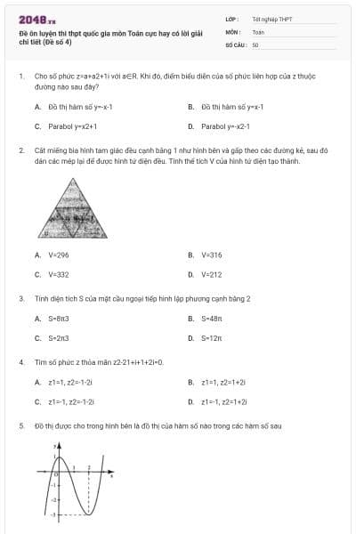 Đề ôn luyện thi thpt quốc gia môn Toán cực hay có lời giải chi tiết (Đề số 4)