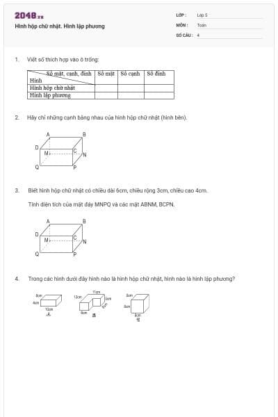 Hình hộp chữ nhật. Hình lập phương