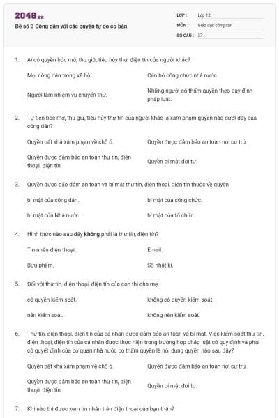 Đề số 3 Công dân với các quyền tự do cơ bản